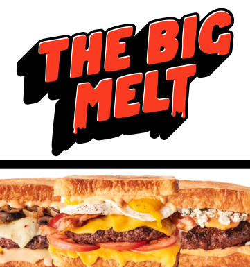 The Big Melt logo atop a photograph of three delicious sandwiches.